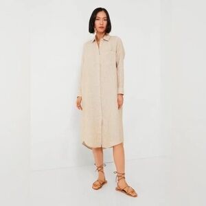 Faherty Linen Laguna Midi Dress in Golden Sun Stripe size Small
